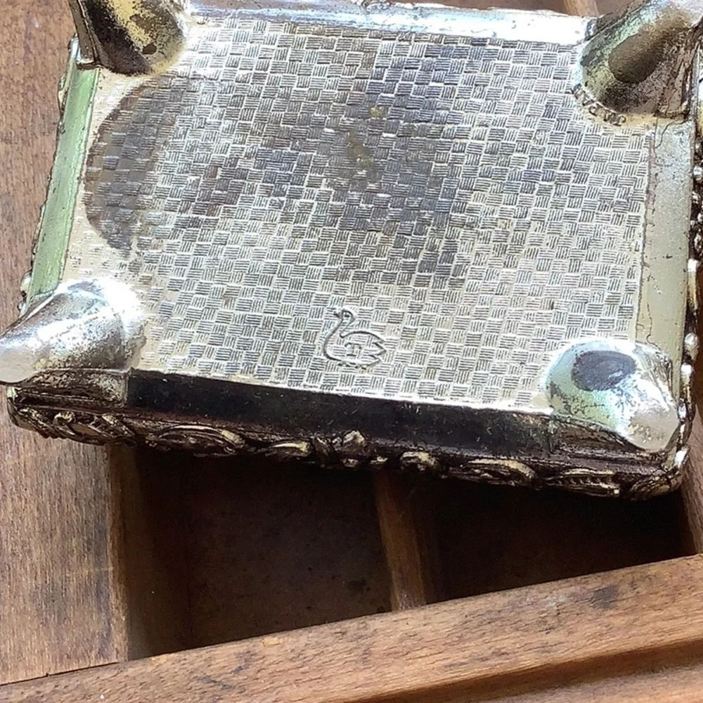 Antique Vintage Bundle Lot 3 Silver Cast Metal Jewelry Trinket Boxes